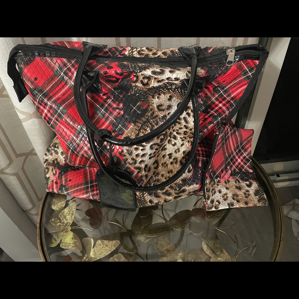 Big Snakeskin With Cheetah And Plaid Purse
